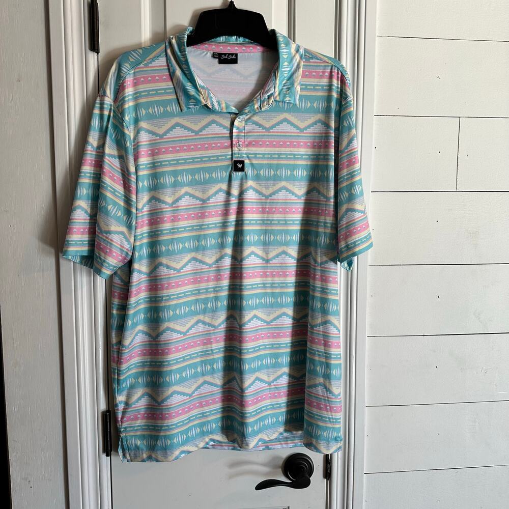 Bad Birdie Men's Performance Golf Polo XXL Pastel Multicolor Geometric Shirt